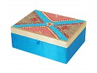Caja joyero seda con pedrería azul y  naranja