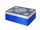 Joyero caja de seda azul con pedrería colores