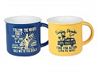 Juego dos mugs tazas de porcelana surf amarillo y azul