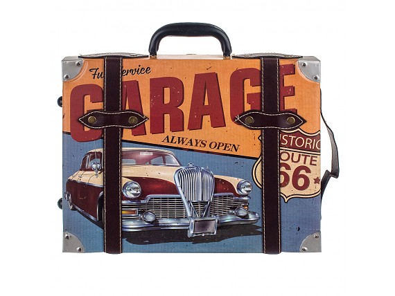 Adorno metálico de pared maleta garage vintage