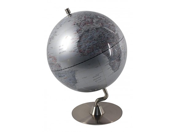 Bola del mundo plateada de metal 25cm