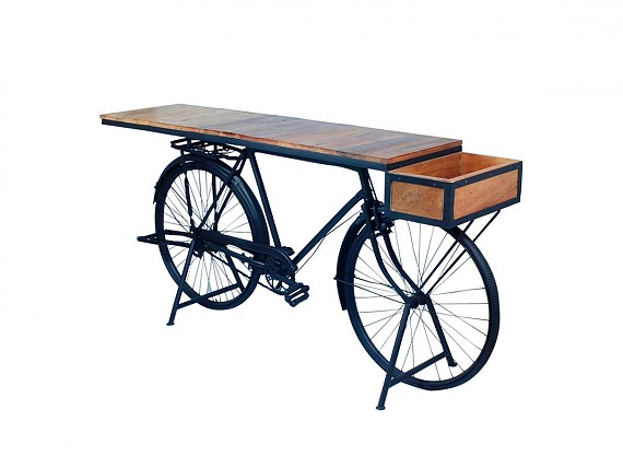 Consola bicicleta retro industrial de madera y metal