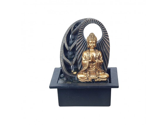 Fuente de agua Buda dorado meditando