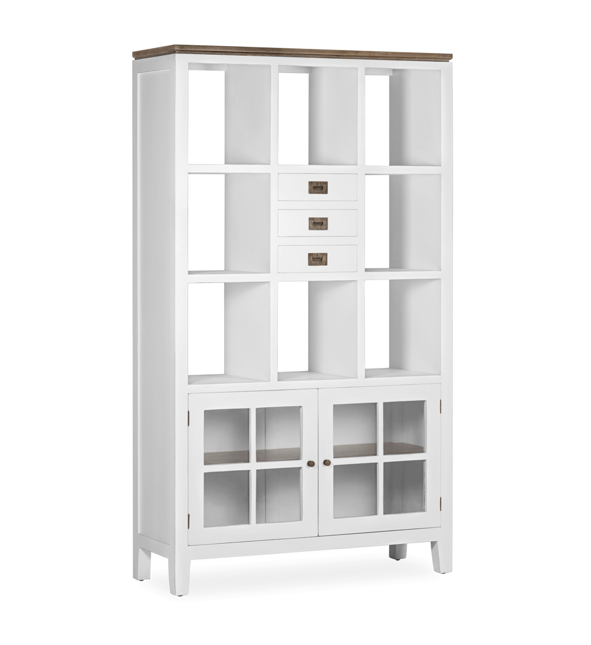 LibrerÃa blanca con estantes cerrados y cajones