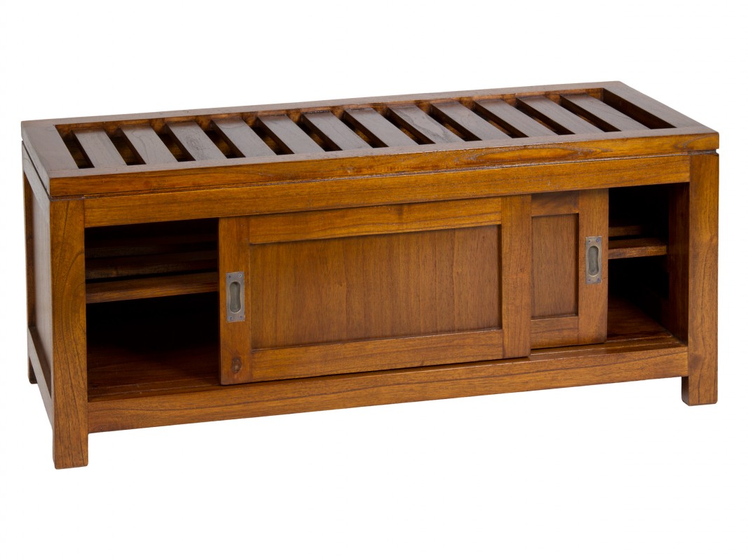 Banqueta para pie de cama o recibidor de madera con cojÃn
