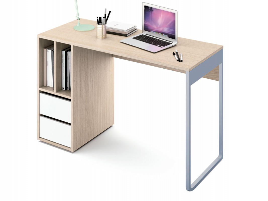Mesa escritorio 120x50 cm roble y blanco melamina y metal