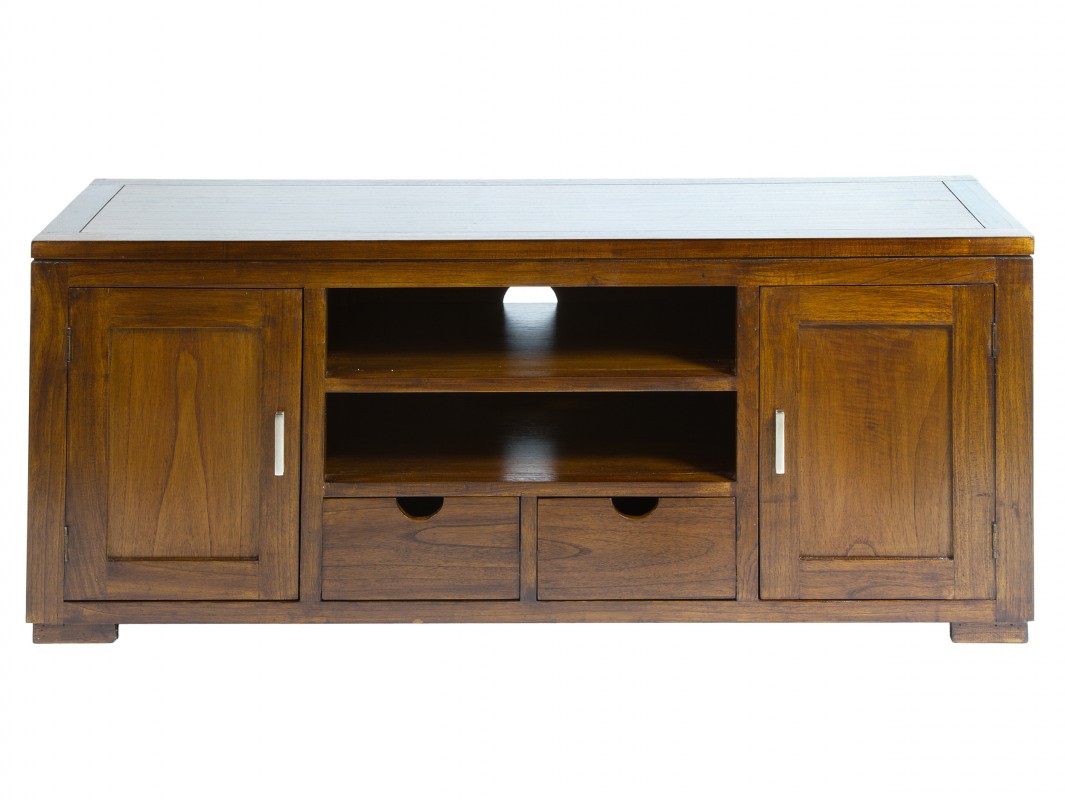 Mueble bajo para TV de madera con 2 puertas estilo rústico