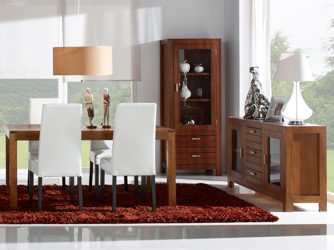 Mesa comedor agrandable de madera de mindi estilo colonial Sillas de comedor y las medidas colonial
