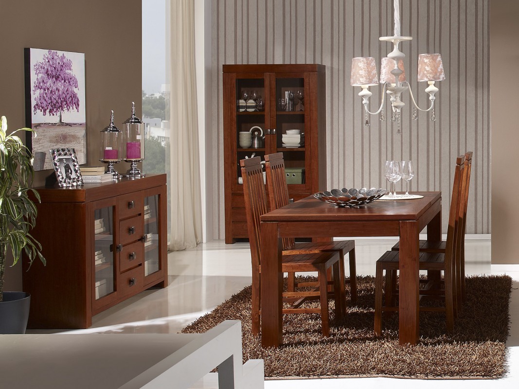 Mesa extensible de madera de mindi estilo colonial o rústico