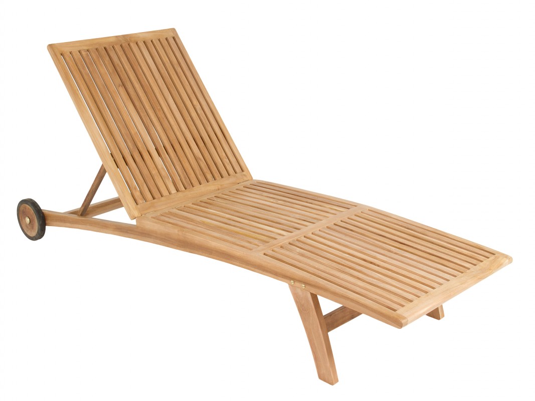 Tumbona de teca para terraza con ruedas y cojín