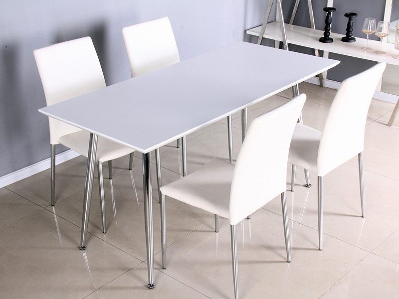 Mesa blanca lacada con patas cromadas - Muebles comedor Mesa blanca lacada con patas cromadas - Muebles comedor
