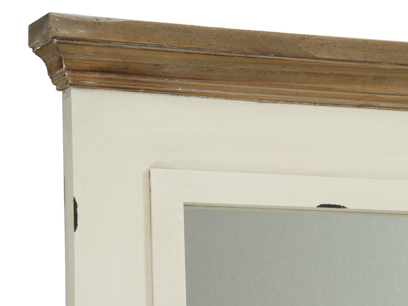 Espejo retro de madera decapada color beige y teca