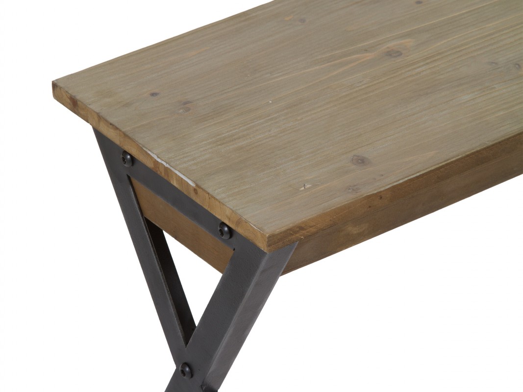 Banqueta industrial estrecho de hierro y madera envejecida