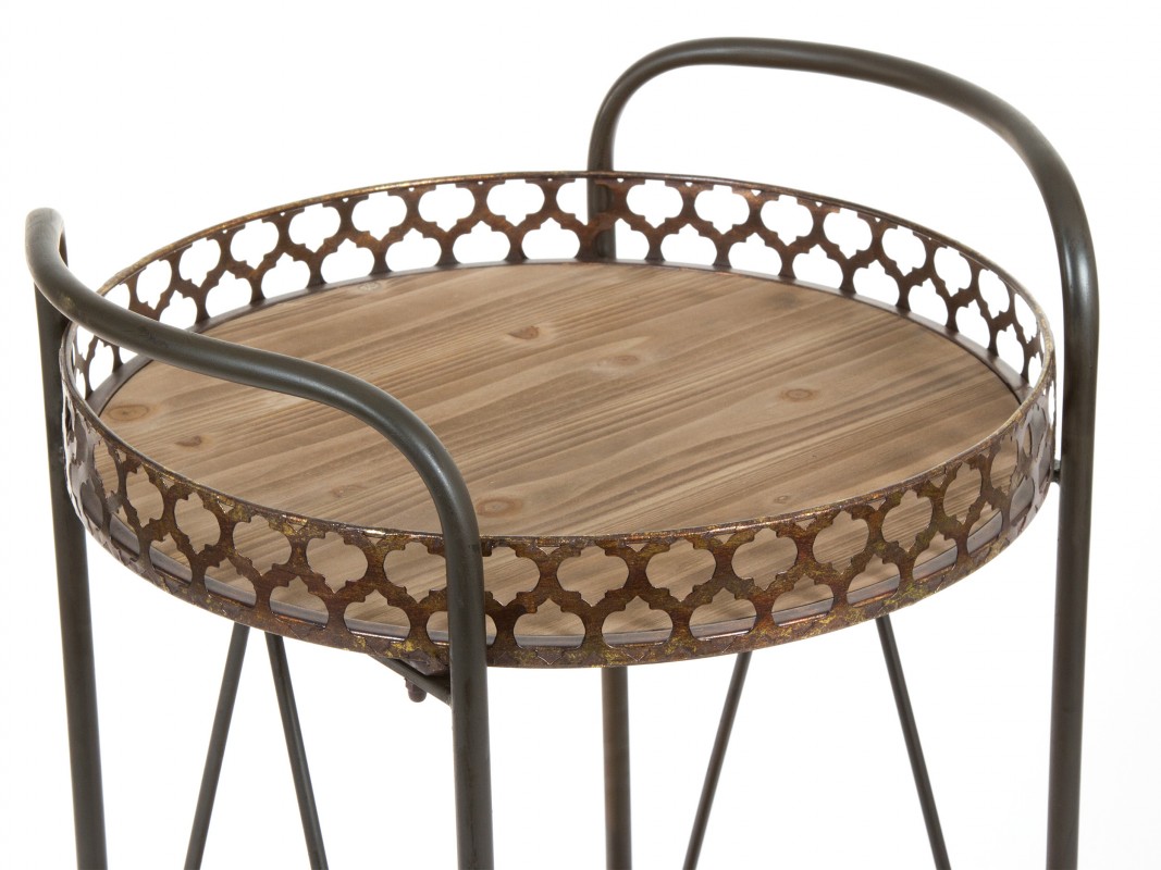 Carrito de cocina redondo estilo vintage de hierro y paulonia