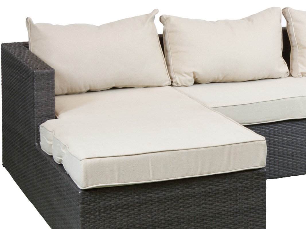 Sofa chaise longue jardín con mesa de centro ratán sintético