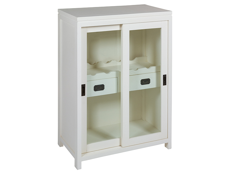 Mueble auxiliar botellero de madera de mindi,, puertas y cajones