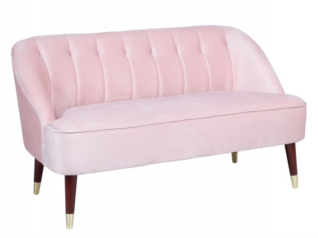 Sofá pequeño moderno de terciopelo color rosa u ocre