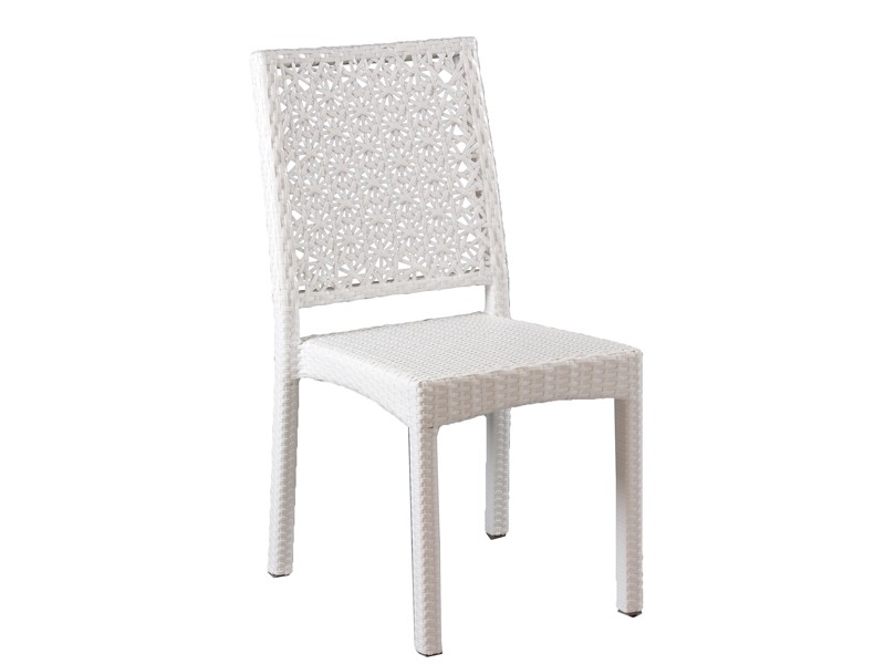 Conjunto mesa y 4 sillas blancas de jardín rattan sintético
