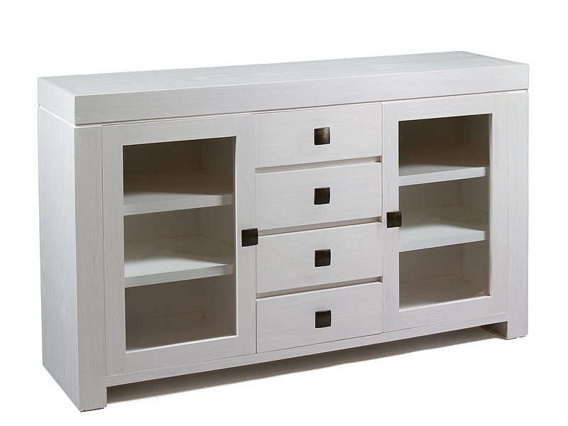 Aparador de madera con puertas de cristal color blanco roto Colores blancos para madera