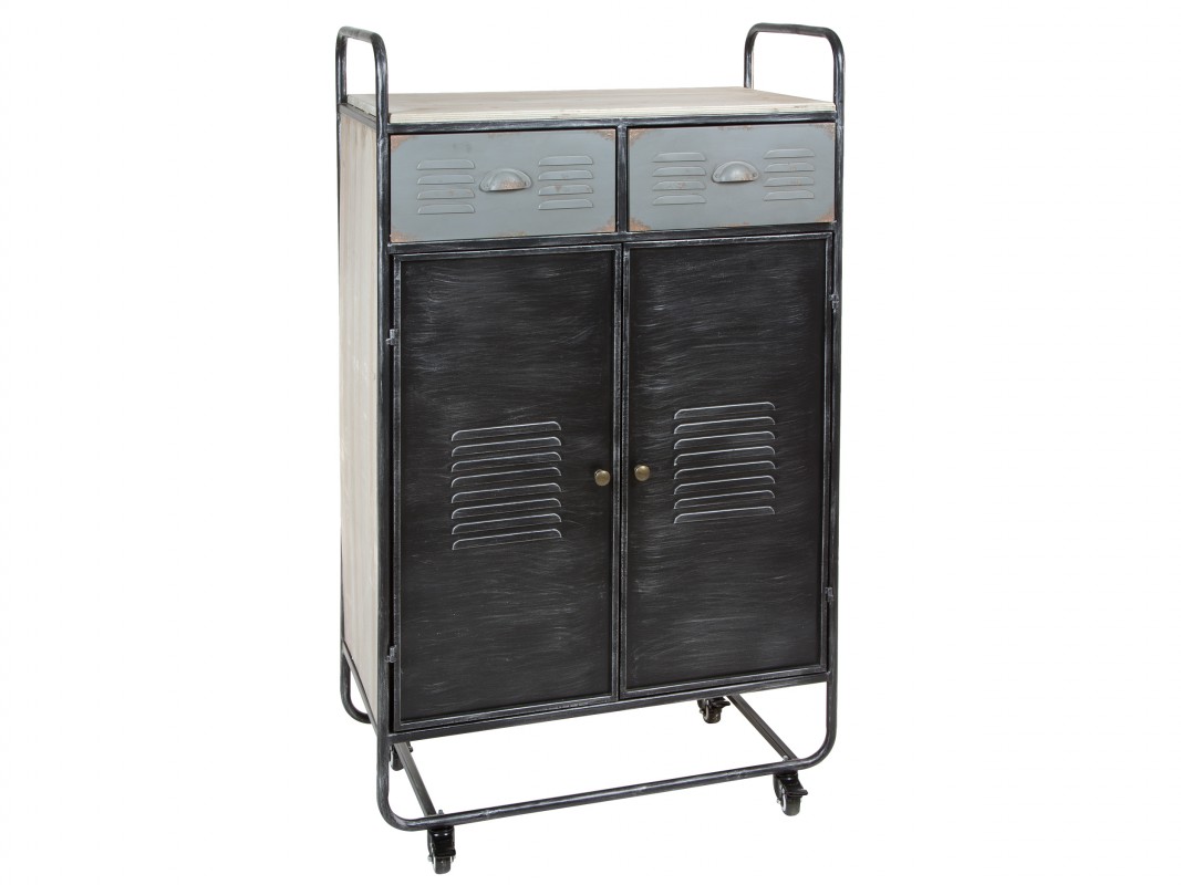 Mueble archivador de metal negro con ruedas