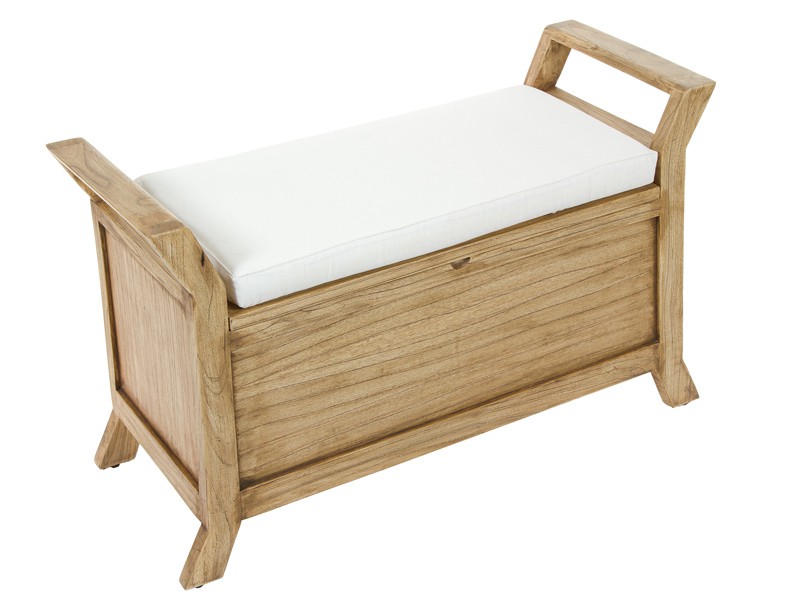 Banqueta baúl de madera con cojÃn blanco banquetas online