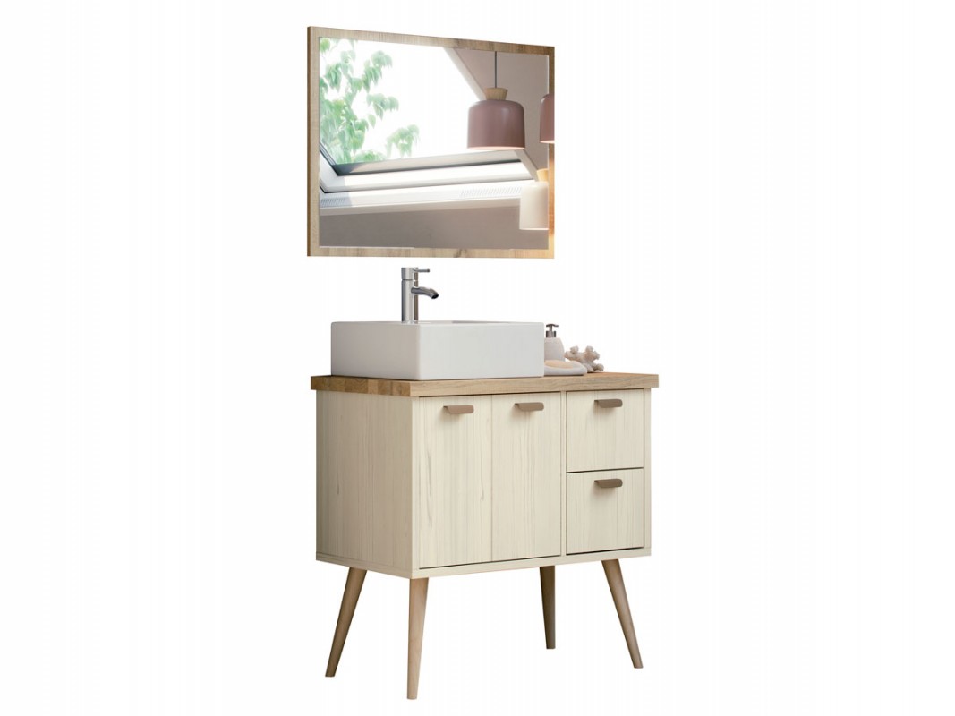 Mueble de lavabo cotagge blanco y roble cambrian Toscana