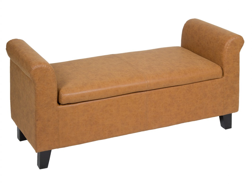 Banqueta dormitorio con baúl de polipiel y madera Pie cama