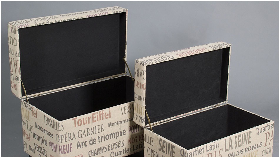 Juego de 2 baúles banqueta con estampado retro en francés