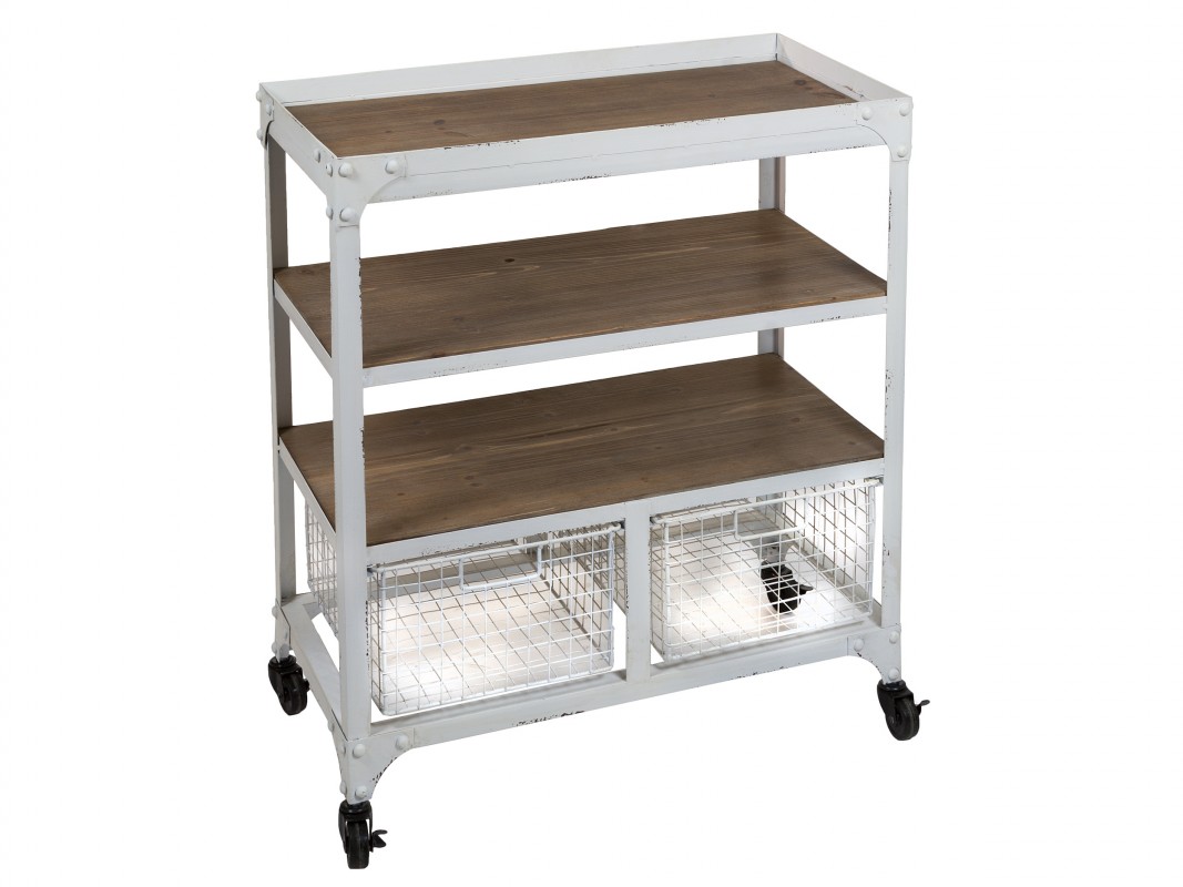 Carrito auxiliar cocina de hierro blanco y madera