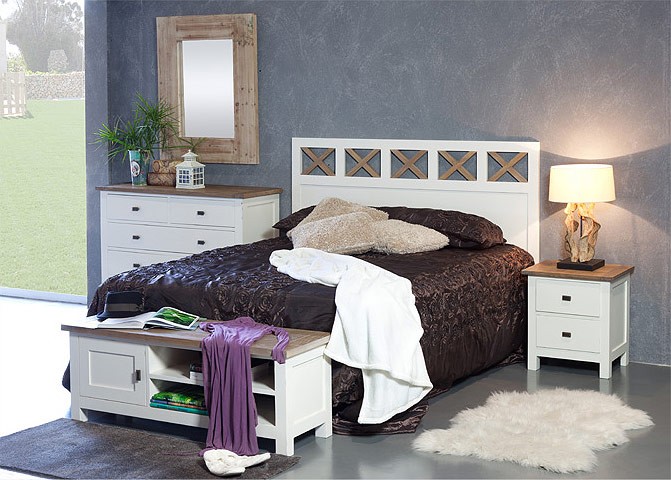 Cómoda 5 cajones en blanco roto y madera natural Cómoda 5 cajones en blanco roto y madera natural