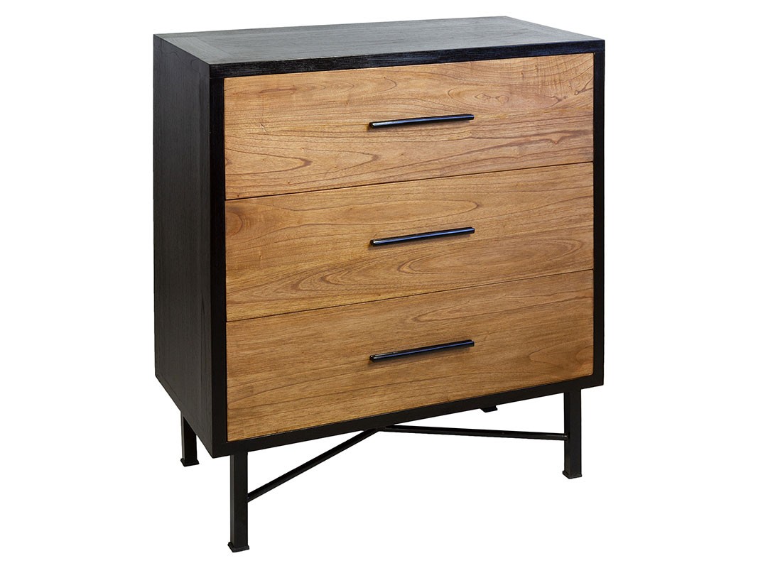 Mueble 3 Cajones Madera Natural y Metal Negro