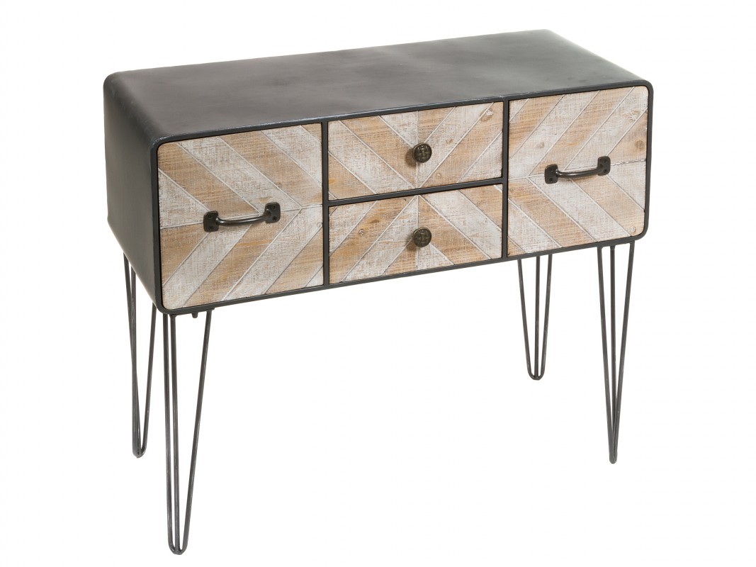 Mueble entrada industrial forja y madera con 4 cajones