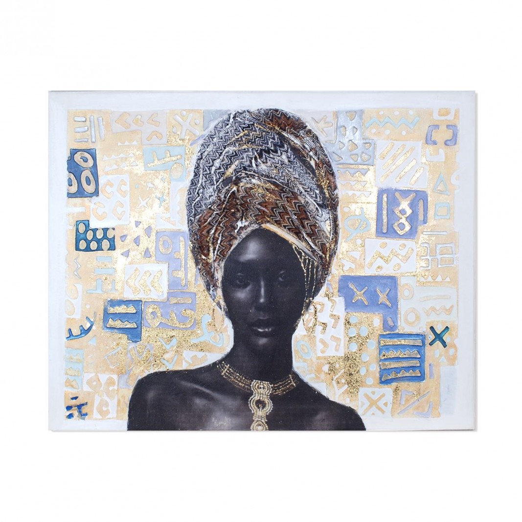 Cuadro mujer africana dibujos étnicos dorados