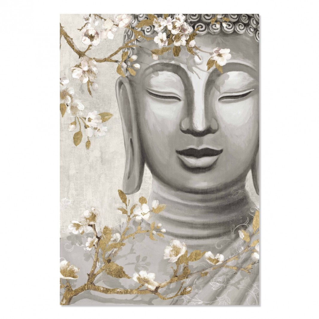 Cuadro Buda rectangular en gris y dorado