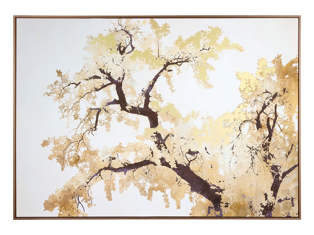 Cuadro rama árbol en otoño hojas doradas
