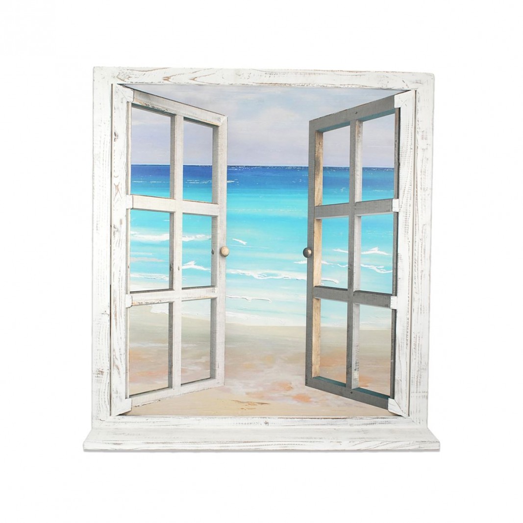 Cuadro ventana abierta paisaje playa