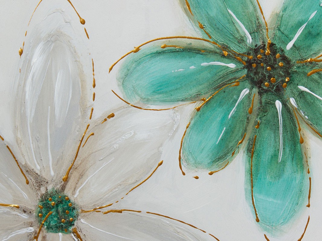 Cubrecontador flor pintada al óleo tonos verde y gris