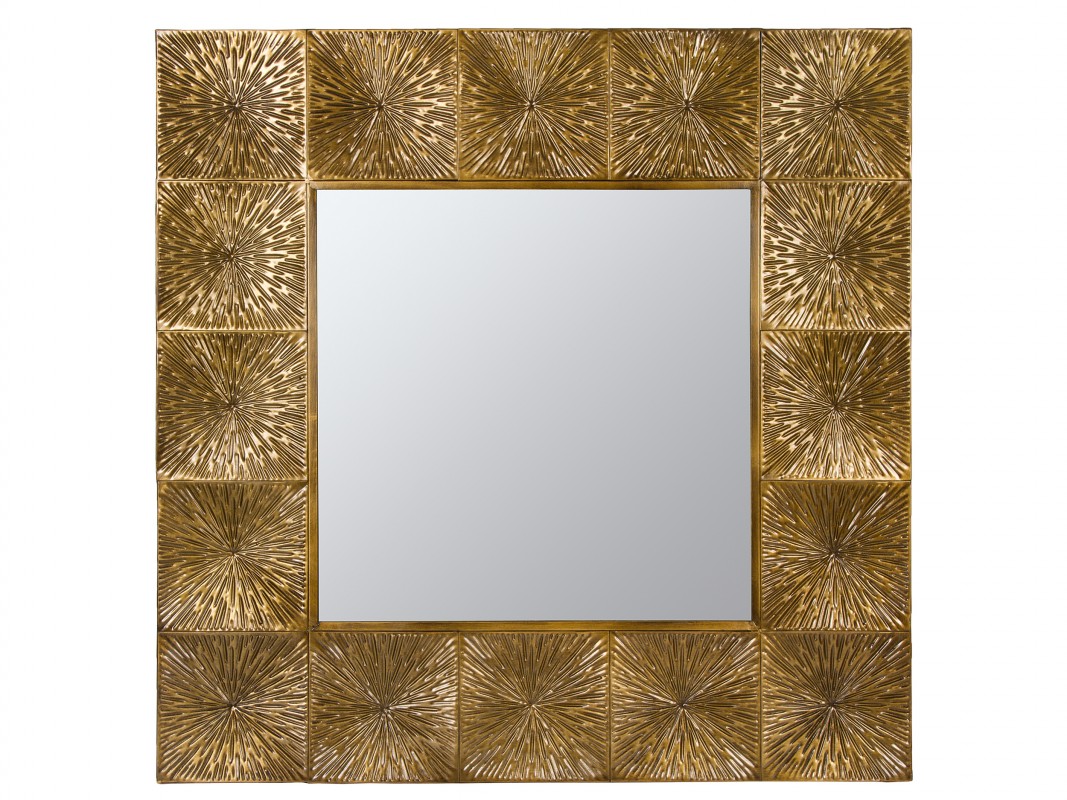 Espejo dorado cuadrado de metal con acabado vintage