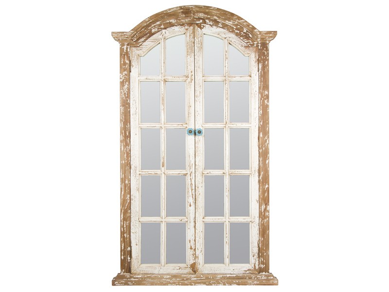 Espejo ventana vintage de madera pintada con acabado envejecido