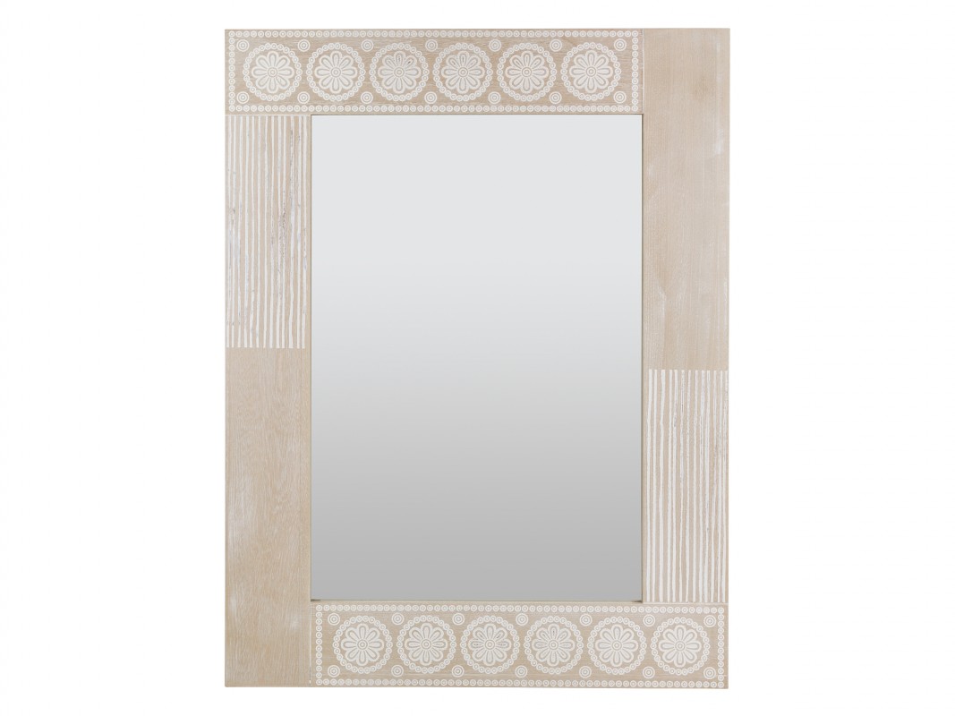 Espejo vintage decorado de madera de paulownia y pino en crudo