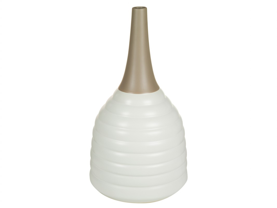 Jarrón cerámica blanco y marrón 26x26x46 cm