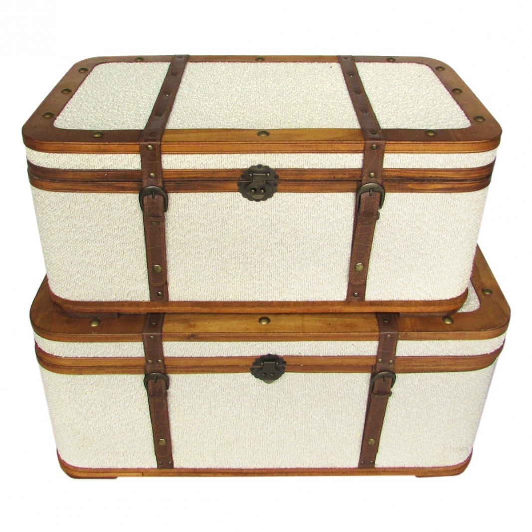 Juego 2 maletas baúl antiguas forradas de tela