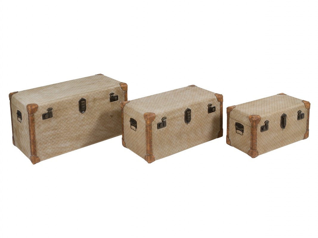 Juego 3 baúles tapizados vintage - Baúles industriales