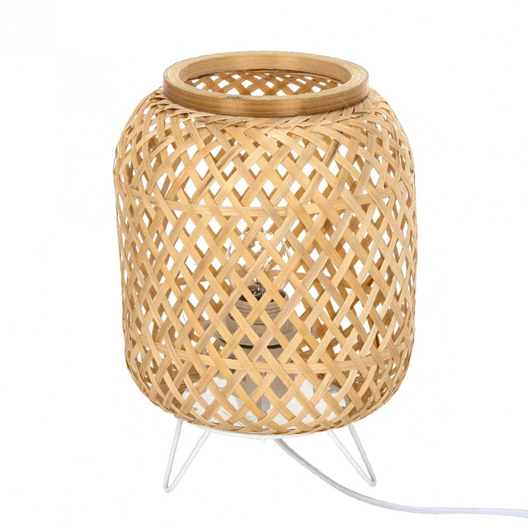 Deflector Médula galope Lámpara de mesa de bambú y acero - Lámparas de bambú online