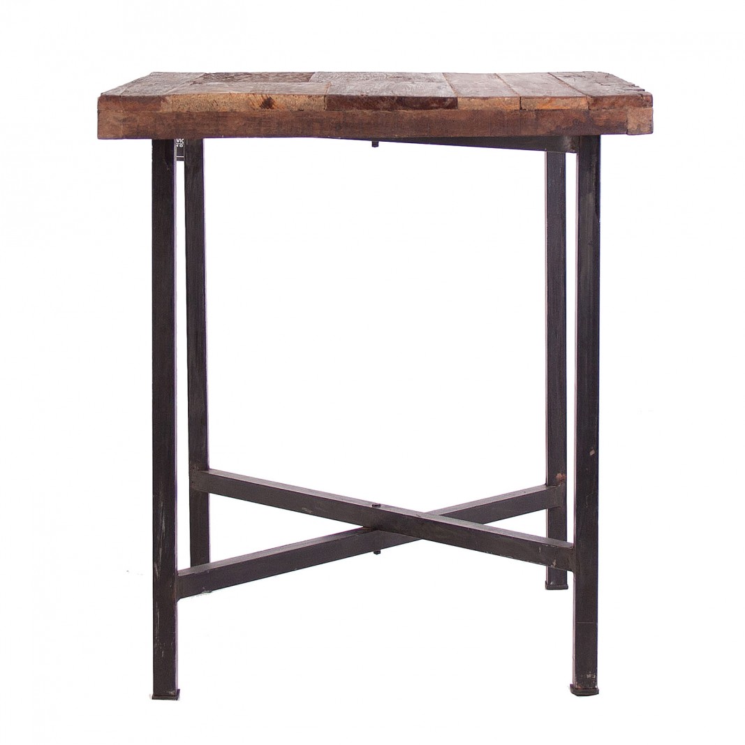 Mesa auxiliar alta de madera mahogani y hierro