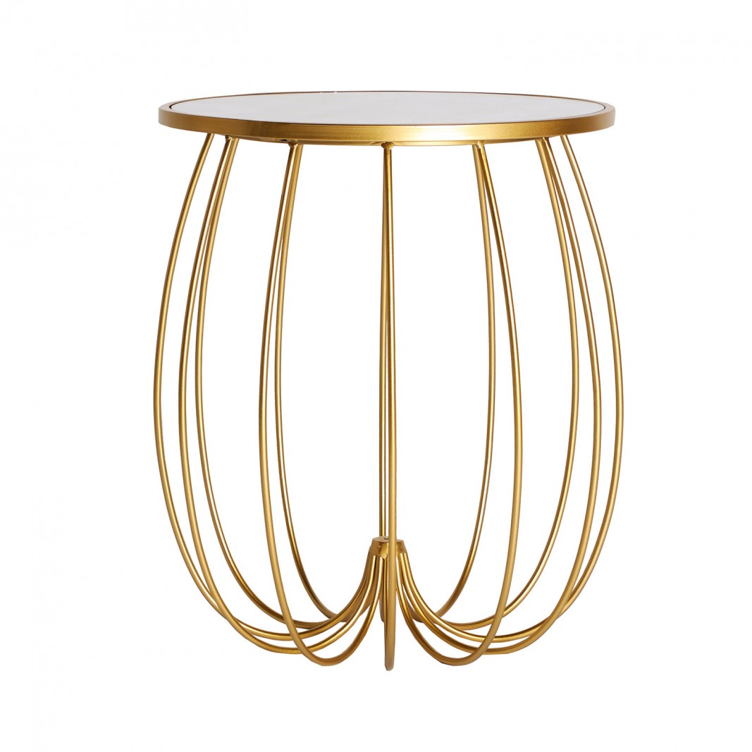 Mesa auxiliar estilo contemporáneo dorada y tablero cristal
