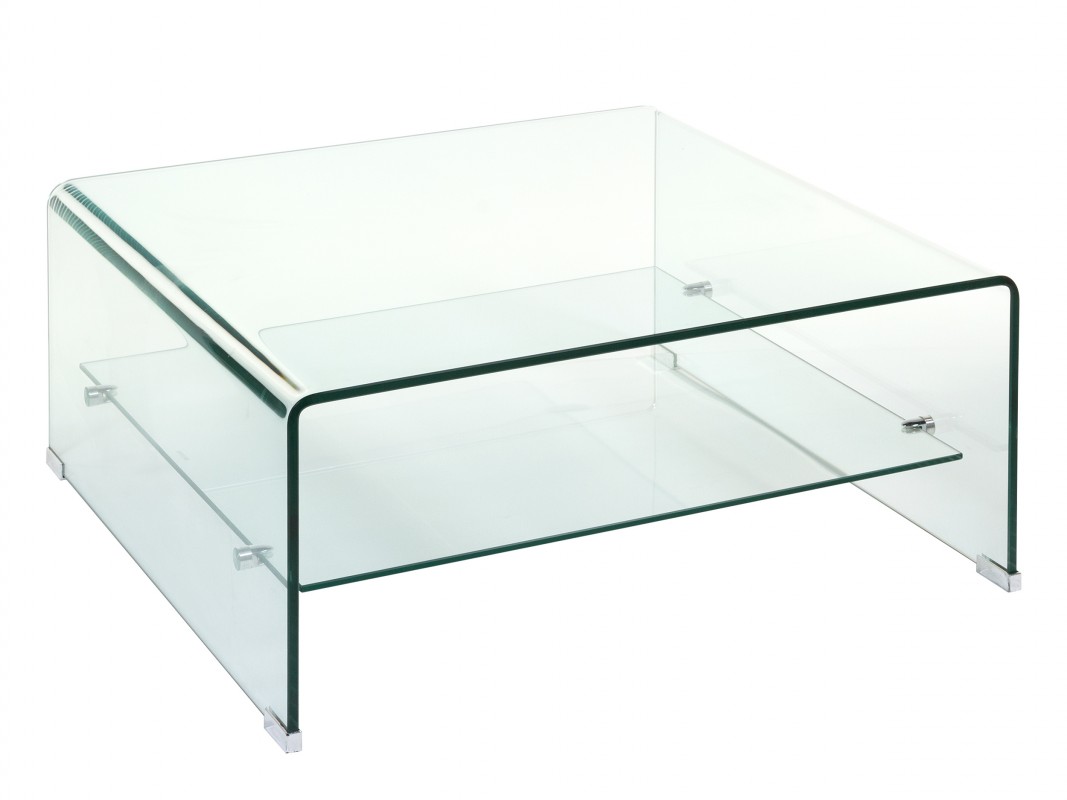 Mesa centro cristal transparente cuadrada con revistero - Mesa cristal