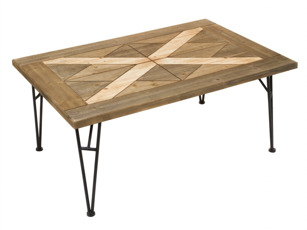 Mesa de centro de forja y madera de abeto estilo industrial Mesas en hierro forjado y madera