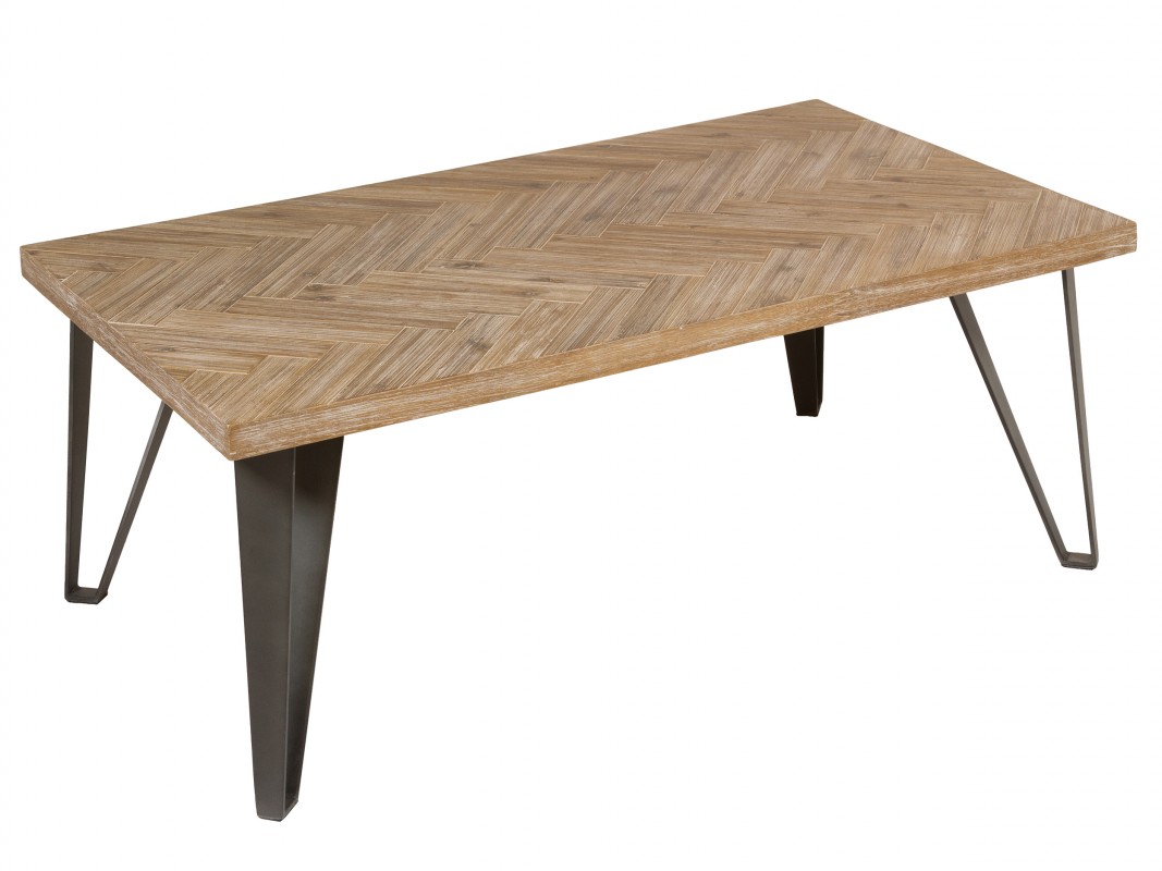 Mesa centro maciza de madera con patas de hierro estilo industrial