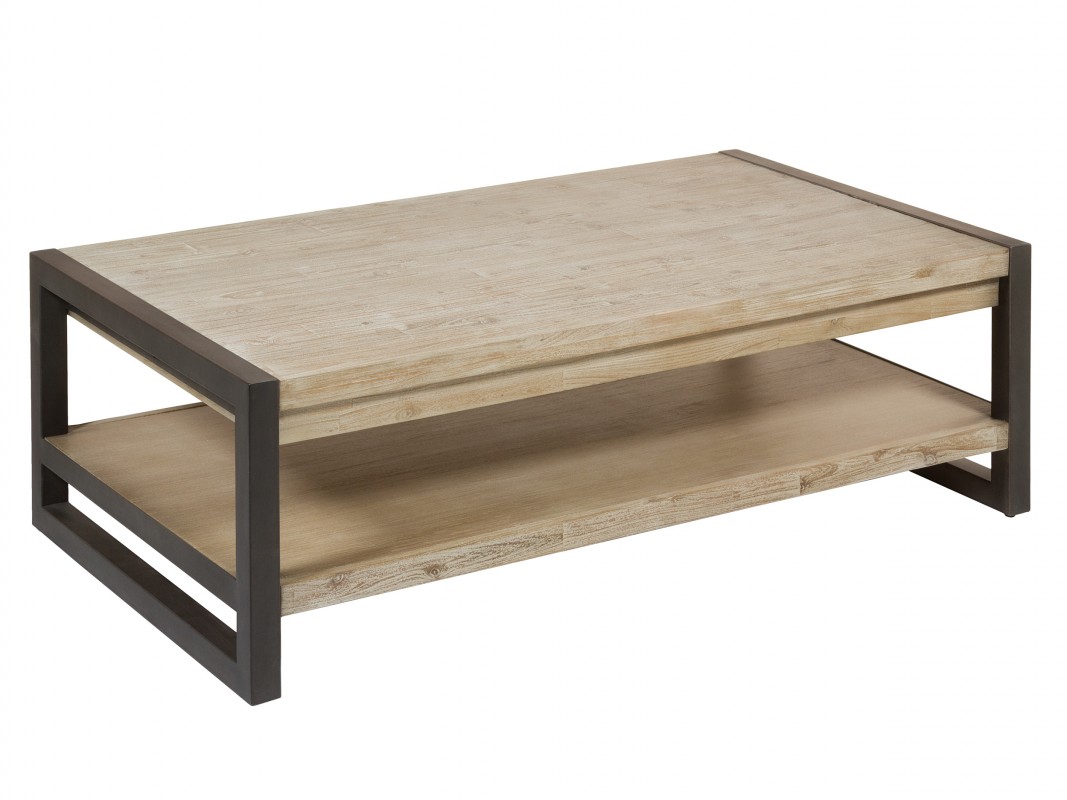 Mesa de centro industrial de madera reciclada de acacia natural, juego 